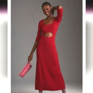 Anthropologie Favorite Daughter Crush Cutout Red Ribbed Cashmere Dress size XL
